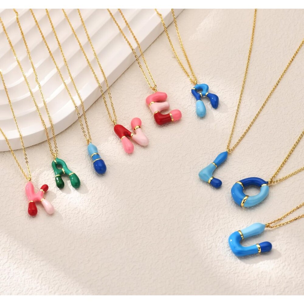 Personalized Bubble Letter Initial Necklace - 14k… - image 7